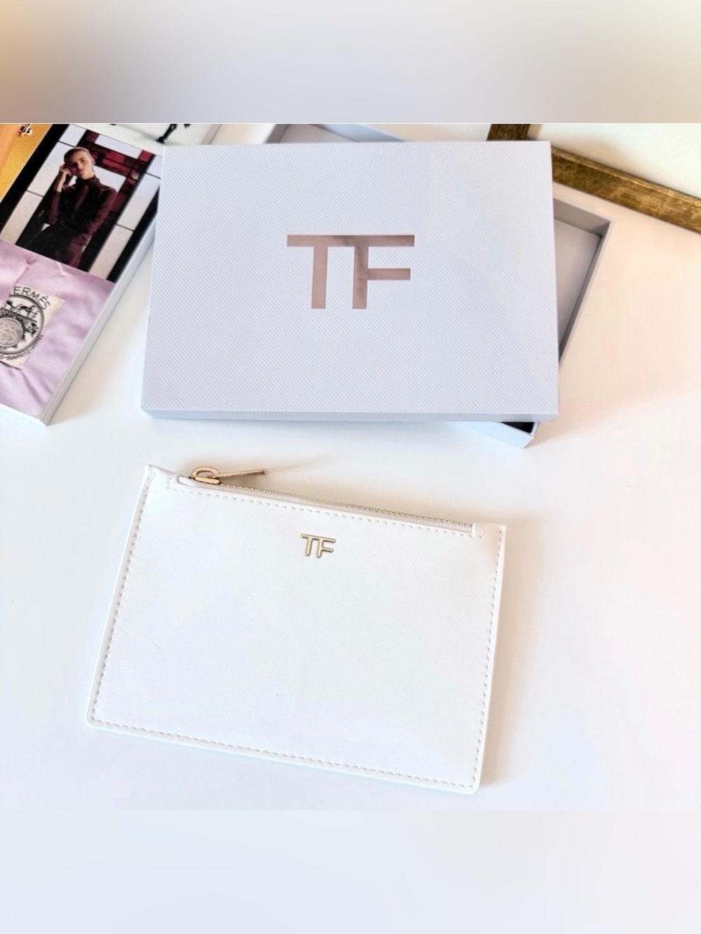 Tom Ford Beauty White Zip Pouch with Gift Box